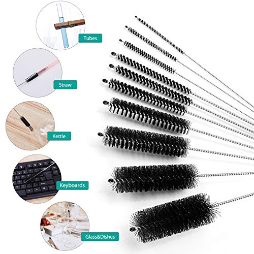 CiaraQ Bottle Cleaning Brushes, 8 Inch Nylon Tube Brush Set, Cleaner for Narrow Neck Bottles Cups with Hook, Set of 10pcs, Black - Image 2