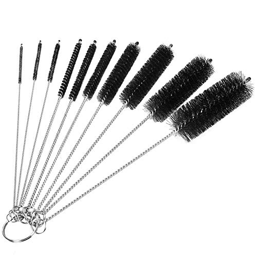 CiaraQ Bottle Cleaning Brushes, 8 Inch Nylon Tube Brush Set, Cleaner for Narrow Neck Bottles Cups with Hook, Set of 10pcs, Black - Image 1