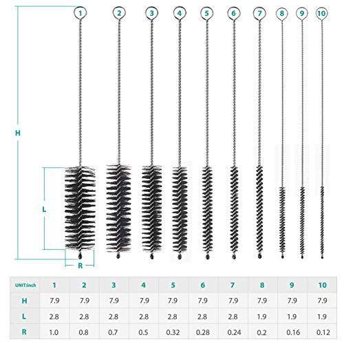 CiaraQ Bottle Cleaning Brushes, 8 Inch Nylon Tube Brush Set, Cleaner for Narrow Neck Bottles Cups with Hook, Set of 10pcs, Black - Image 3