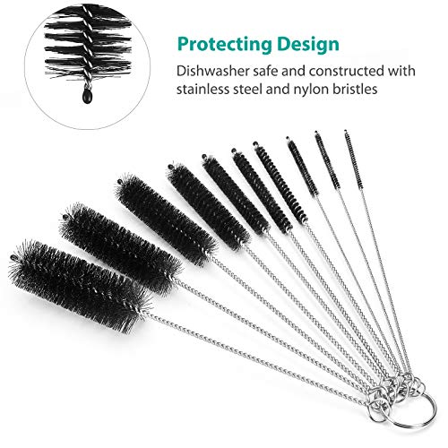 CiaraQ Bottle Cleaning Brushes, 8 Inch Nylon Tube Brush Set, Cleaner for Narrow Neck Bottles Cups with Hook, Set of 10pcs, Black - Image 4