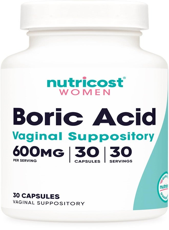 Nutricost حمض البوريك من نوتريكوست 600 ملغ، 30 كبسولة - تحميلة مهبلية - غير معدلة وراثيًا - للنساء - Image 1