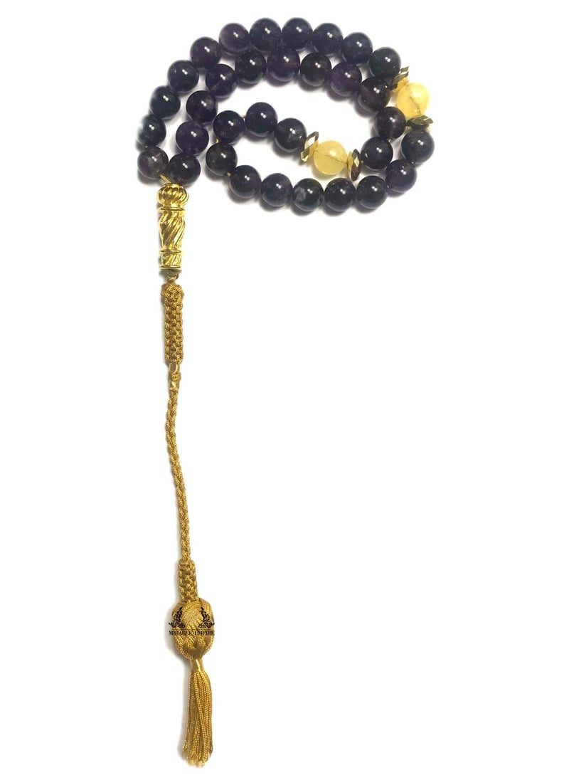 Miracle Empire Islamic Prayer Beads 33 Natural Gemstones Amethyst And Citrine Calm Abundance Nature  - Image 2