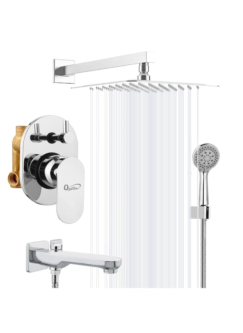 T&FOYSTERGOLD Oyster Opal Brass High Flow Diverter Full Set For Bathroom Concealed Body With Head Showers and Bath Tub Spout Shower Set For Bathroom Bathroom Mixer Set Chrome  - Image 1