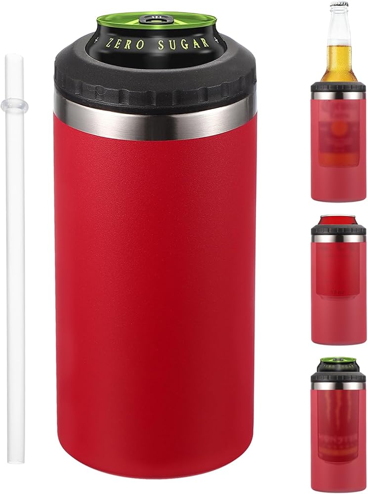 PATIKIL Slim Can Cooler, 16oz Skinny Can Insulated Beer Sleeve Drink Holder for Beer Soda Coffee Regular Cans and Bottles, Red