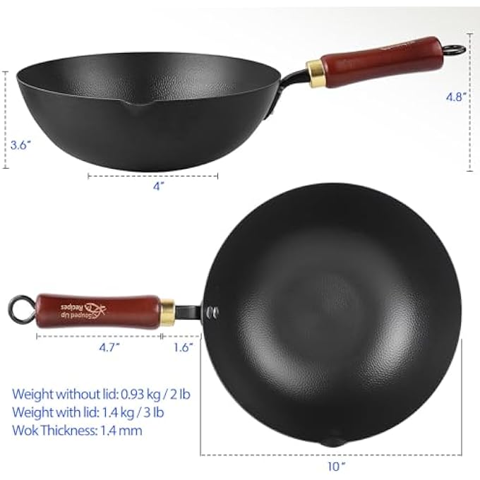 Souped Up Recipes مقلاة ووك من الفولاذ الكربوني مقاس 10 بوصات للمواقد الكهربائية والغازية مع غطاء ودليل مستخدم فيديو متضمن - Image 2