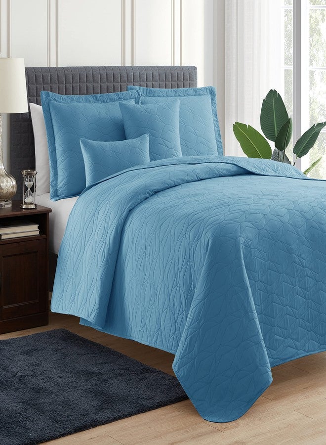 Clara Clark Quilts King Size - All Season Bedspread Coverlet Set, Pinsonic Weave Lightweight Bedding Set - 7 Piece King Quilt Set with Pillow Shams, Ellipse - Blue Heaven - Image 3