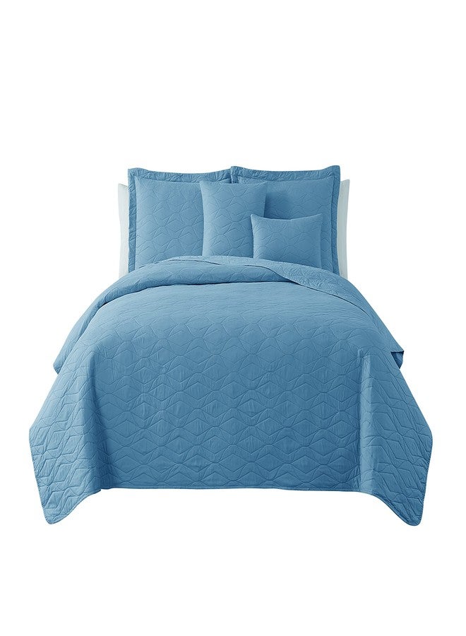 Clara Clark Quilts King Size - All Season Bedspread Coverlet Set, Pinsonic Weave Lightweight Bedding Set - 7 Piece King Quilt Set with Pillow Shams, Ellipse - Blue Heaven - Image 2