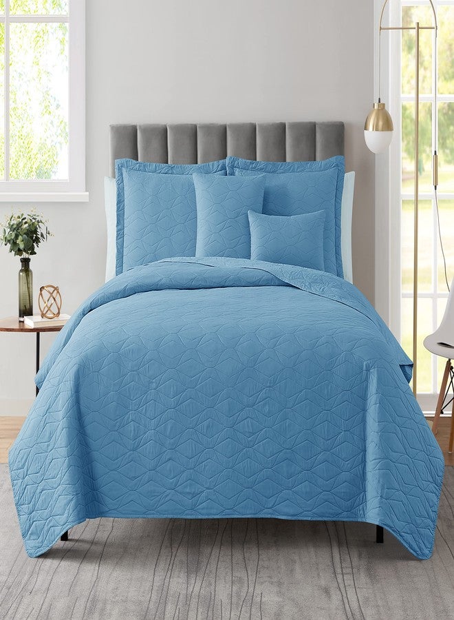 Clara Clark Quilts King Size - All Season Bedspread Coverlet Set, Pinsonic Weave Lightweight Bedding Set - 7 Piece King Quilt Set with Pillow Shams, Ellipse - Blue Heaven - Image 1