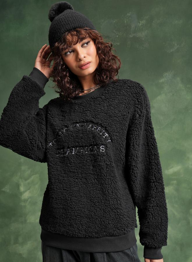Tokyo Talkies Printed Fleece Oversized Sweatshirt by Styli  - Image 1