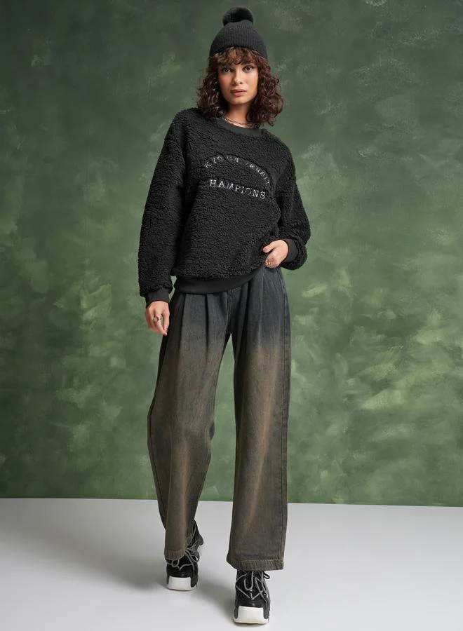 Tokyo Talkies Tokyo Talkies Printed Fleece Oversized Sweatshirt