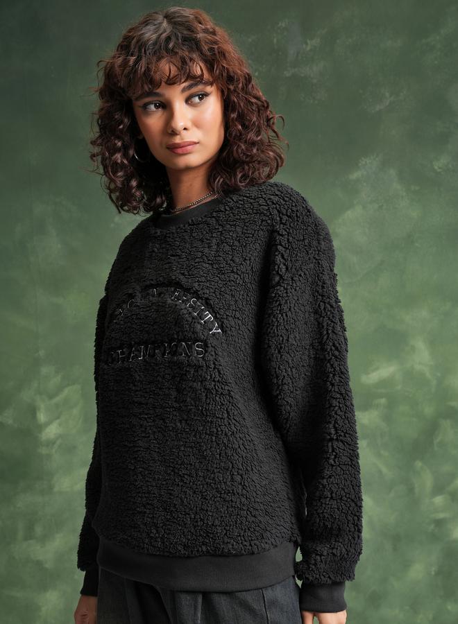 Tokyo Talkies Printed Fleece Oversized Sweatshirt by Styli  - Image 4