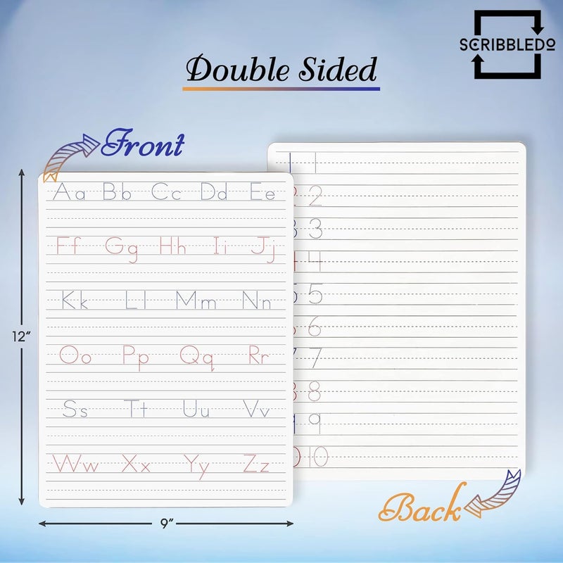 Scribbledo 2 Pack Dry Erase Handwriting Practice for Kids 9 x 12 inch Alphabet Tracing Board Whiteboard Letter Tracing for Kids Ages 3-5 Write and Wipe Alphabet Practice Cards Letters Writing Board - Image 2