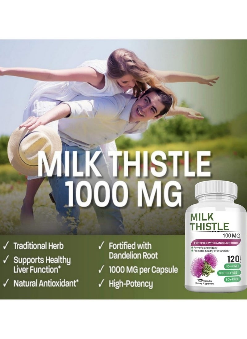 Silymarin Milk Thistle Extract 100mg, Liver Support and Detox, 120 Veg Capsules, Powerful Antioxidant for Liver Health and Cleansing