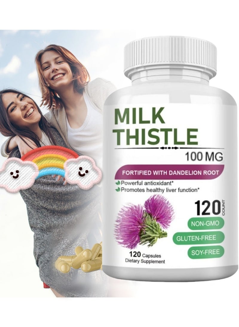 Silymarin Milk Thistle Extract 100mg, Liver Support and Detox, 120 Veg Capsules, Powerful Antioxidant for Liver Health and Cleansing