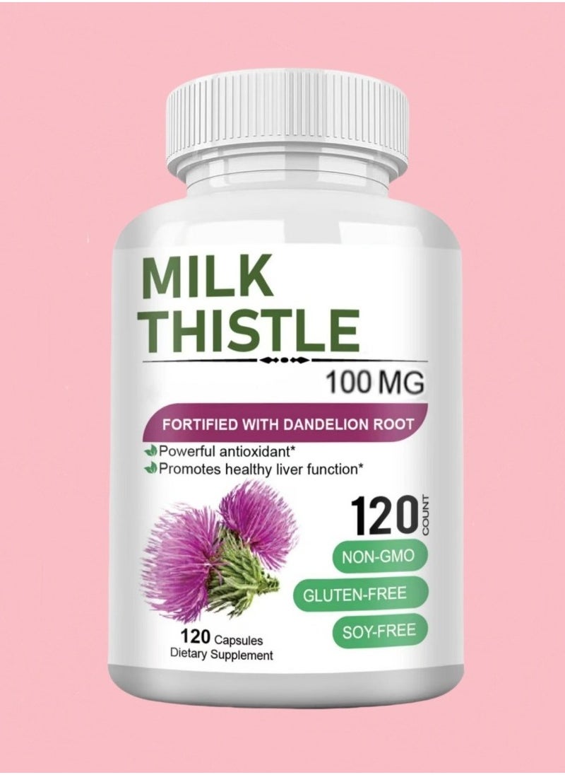 Silymarin Milk Thistle Extract 100mg, Liver Support and Detox, 120 Veg Capsules, Powerful Antioxidant for Liver Health and Cleansing