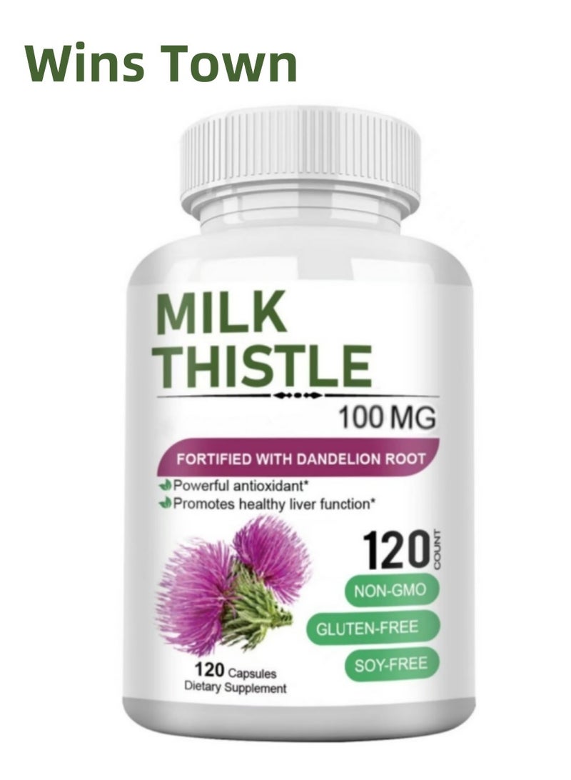 وينز تاون مستخلص حليب سيليمارين 100 ملغ ، دعم الكبد وإزالة السموم ، 120 كبسولات خضار ، مضادات الأكسدة القوية لصحة الكبد والتطهير - Image 1