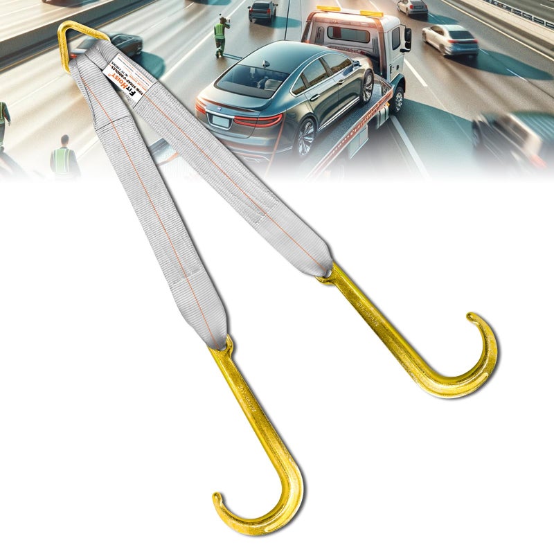 FITHOIST Tow Straps V Bridle w/ 15'' J Hooks | 3" x 24'' Recovery V Strap for Car Hauler, Wrecker Rollback | 5400 lbs Working Load | Heavy Duty Tow Straps with Hooks for Towing and Recovery - Image 1