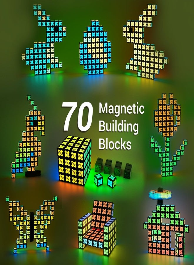 TOSY Magnet Cube 4x4 - 70 Blocks, 560 Magnets, Multipurpose: Creative Building Blocks, Transformable Fidget Spinner, Puzzle/Infinity Cube, Christmas Stocking Stuffers Gift for Kids, Glowing STEM Toy - Image 2