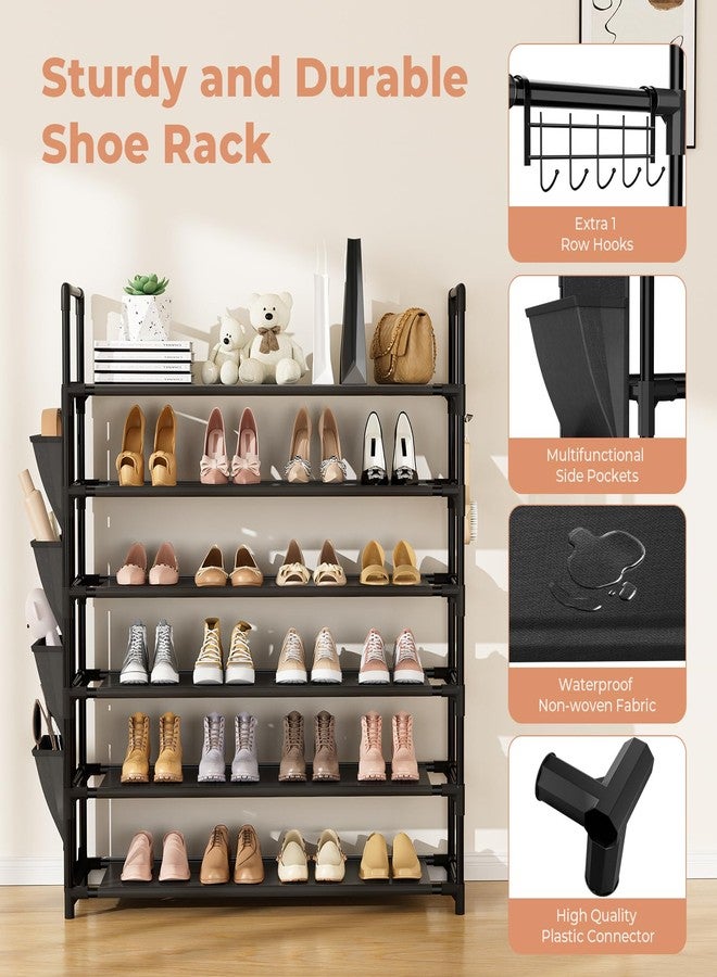 LANTEFUL 6 Tier Shoe Rack, Shoe Organizer Storage for 24-30 Pairs Shoe and Boot, Long Shoe Shelf with Hook and Side Pocket Free Standing Tall Shoe Rack Organizer for Closet, Entryway, Dorm - Image 4