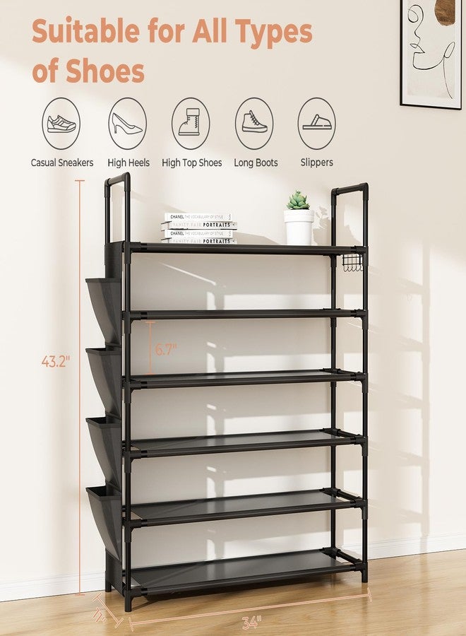 LANTEFUL 6 Tier Shoe Rack, Shoe Organizer Storage for 24-30 Pairs Shoe and Boot, Long Shoe Shelf with Hook and Side Pocket Free Standing Tall Shoe Rack Organizer for Closet, Entryway, Dorm - Image 3
