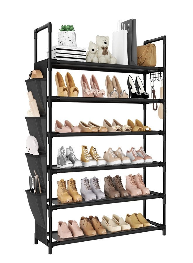 LANTEFUL 6 Tier Shoe Rack, Shoe Organizer Storage for 24-30 Pairs Shoe and Boot, Long Shoe Shelf with Hook and Side Pocket Free Standing Tall Shoe Rack Organizer for Closet, Entryway, Dorm - Image 1