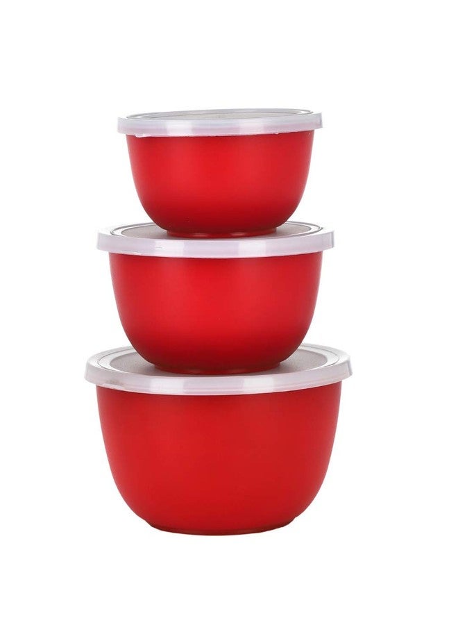 Fableart Microwave Safe Stainless Steel Kitchen Food Storage Containers, Mixing Bowl Set With Airtight Plastic Lids, Set Of 3 Pcs (500, 750, 1250 ML) (Red , Solid) - Image 1