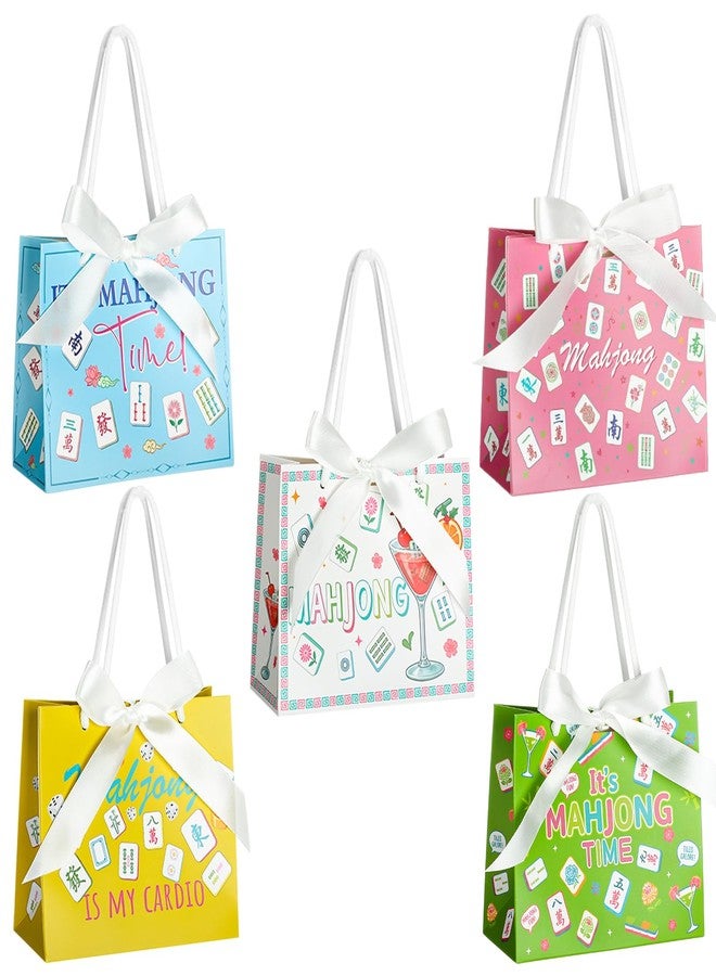 ForraFun 20 Pcs Mahjong Gift Bags Bulk with Handles Bow Small Mahjong Lover Gift Treat Candy Goodie Bags Mini Party Decorations for Women Men Game Night Birthday Party Supplies - Image 1