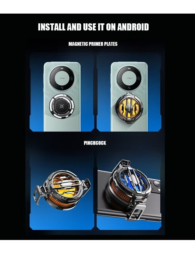 Memo Magnetic Phone Cooler, Portable Phone Cooling Fan, Universal Phone Fan Cellphone Radiator for Tiktok Live Streaming ect (Black+Orange) - Image 4