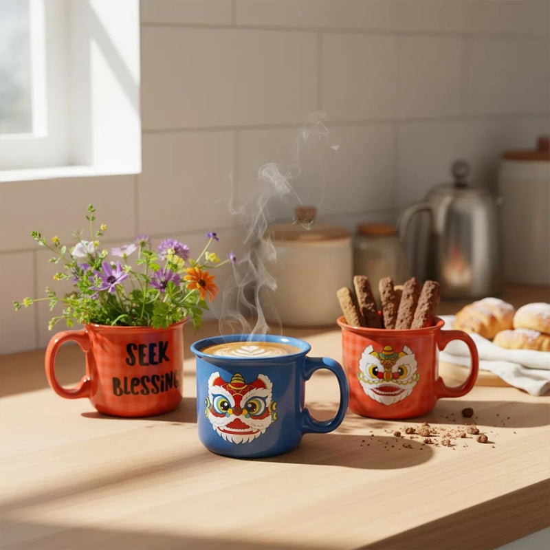 COLOR MAGIC Ceramic Coffee Mugs Set Of 2,14 oz Coffee Cups With Handle, Large Coffee Mugs Perfect For Cappuccino, Latte, Americano, Tea Bag, Beverage - Image 5