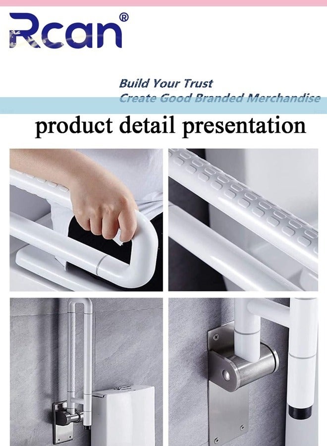 Rcan Foldable Drop Down Toilet Grab Bar Wall Support Aid Standing Aid Bathroom Handicap Rail Toilet Support Handle Foldable Non Slip Wall Mounted Grab Bars for Seniors Disabled Pregnant Women 60cm  - Image 5