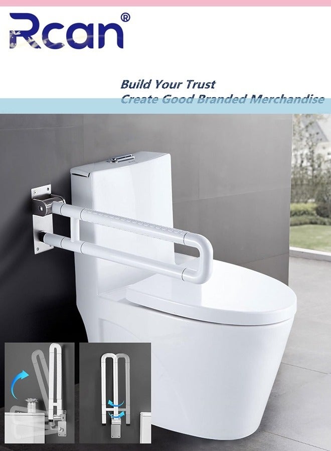 Rcan Foldable Drop Down Toilet Grab Bar Wall Support Aid Standing Aid Bathroom Handicap Rail Toilet Support Handle Foldable Non Slip Wall Mounted Grab Bars for Seniors Disabled Pregnant Women 60cm  - Image 1