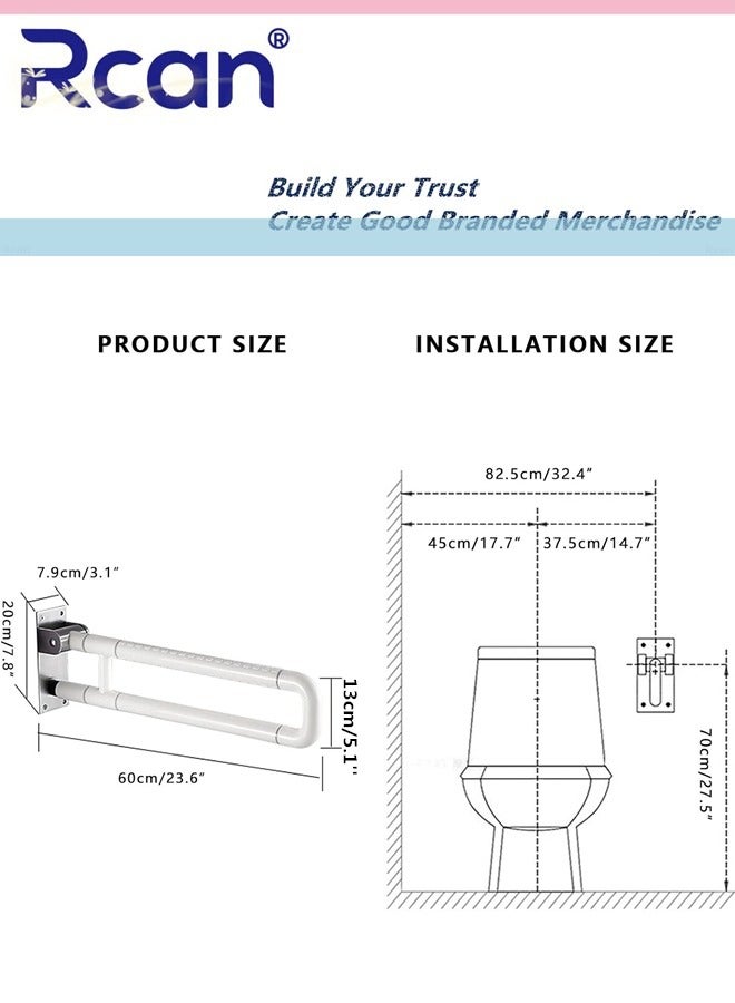 Rcan Foldable Drop Down Toilet Grab Bar Wall Support Aid Standing Aid Bathroom Handicap Rail Toilet Support Handle Foldable Non Slip Wall Mounted Grab Bars for Seniors Disabled Pregnant Women 60cm  - Image 3
