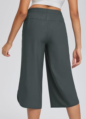 baleaf Womens Hiking Capri Pants UPF 50 Quick Dry Lightweight 4Way Stretch Wide Leg Summer Travel Walking Plus Size Dark Gray L - Image 3