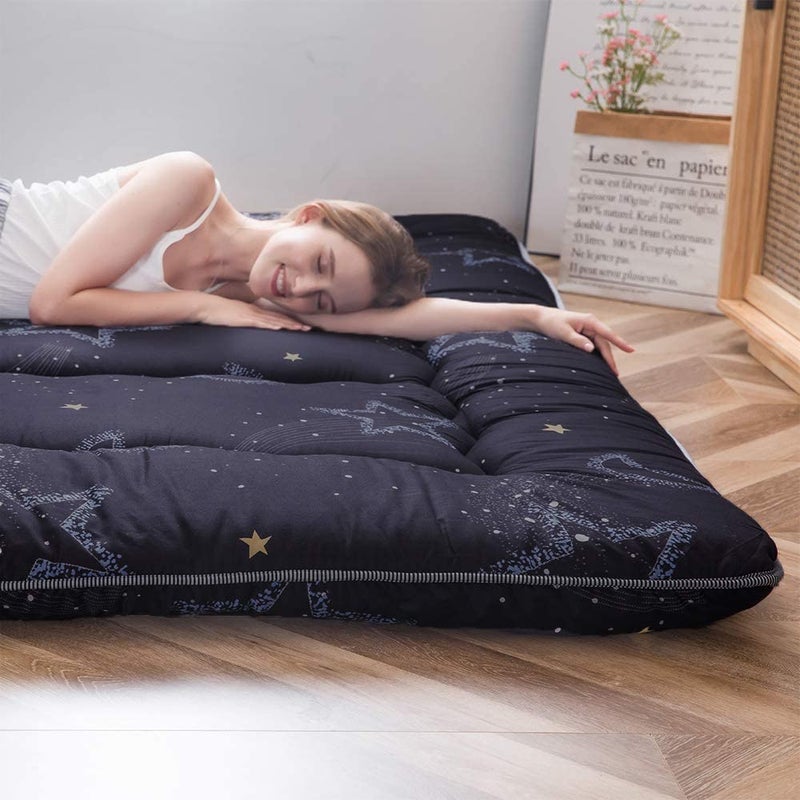 MAXYOYO Japanese Futon Mattress Floor Mattress Sleeping Pad Foldable Bed Roll Up Camping Cushion Floor Lounger Bed Couches and Sofas Couch Topper, Moon and Star, Twin Size - Image 4