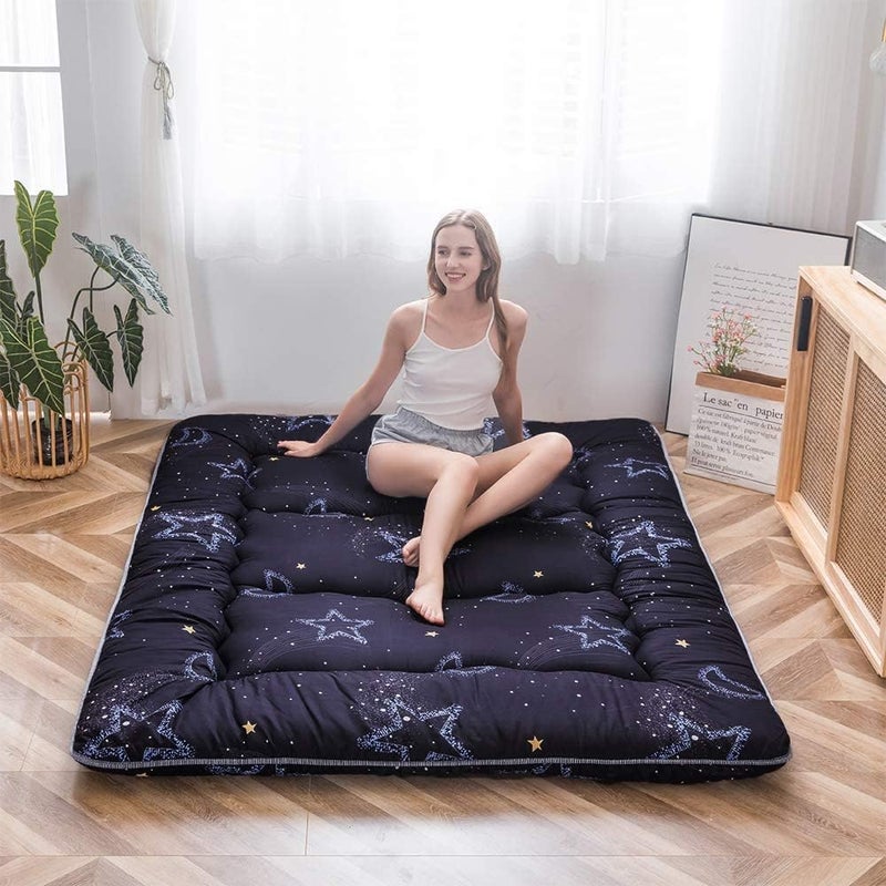 MAXYOYO Japanese Futon Mattress Floor Mattress Sleeping Pad Foldable Bed Roll Up Camping Cushion Floor Lounger Bed Couches and Sofas Couch Topper, Moon and Star, Twin Size - Image 2