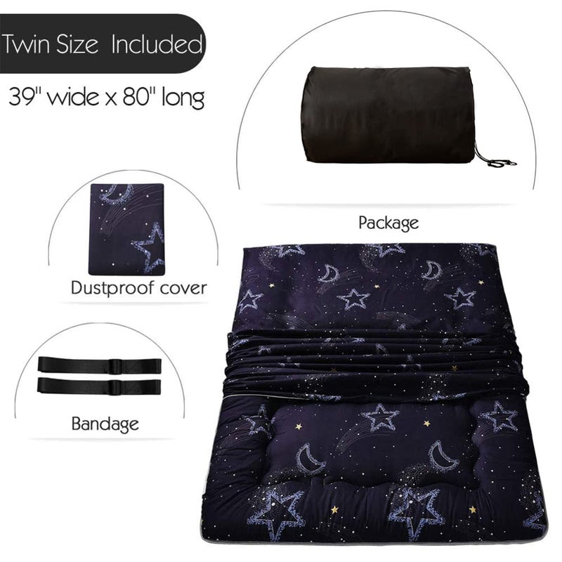 MAXYOYO Japanese Futon Mattress Floor Mattress Sleeping Pad Foldable Bed Roll Up Camping Cushion Floor Lounger Bed Couches and Sofas Couch Topper, Moon and Star, Twin Size - Image 3