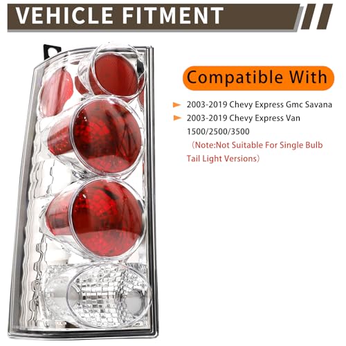 MiKaFex Tail Light Halogen Compatible With 2003-2023 Chevy Express GMC Savana Van 1500 2500 3500 Driver and Passenger Side White Rear Brake Lamps - Image 4