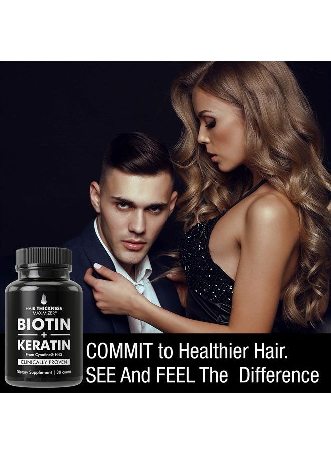 HAIR THICKNESS MAXIMIZER - Keratin Hair Treatment Supplement + Biotin 10000mcg. Vegan Hair Growth Vitamins with Clinically Proven Cynatine Keratin, 10000 mcg B7. Hair Loss Pills for Men and Women - Image 1