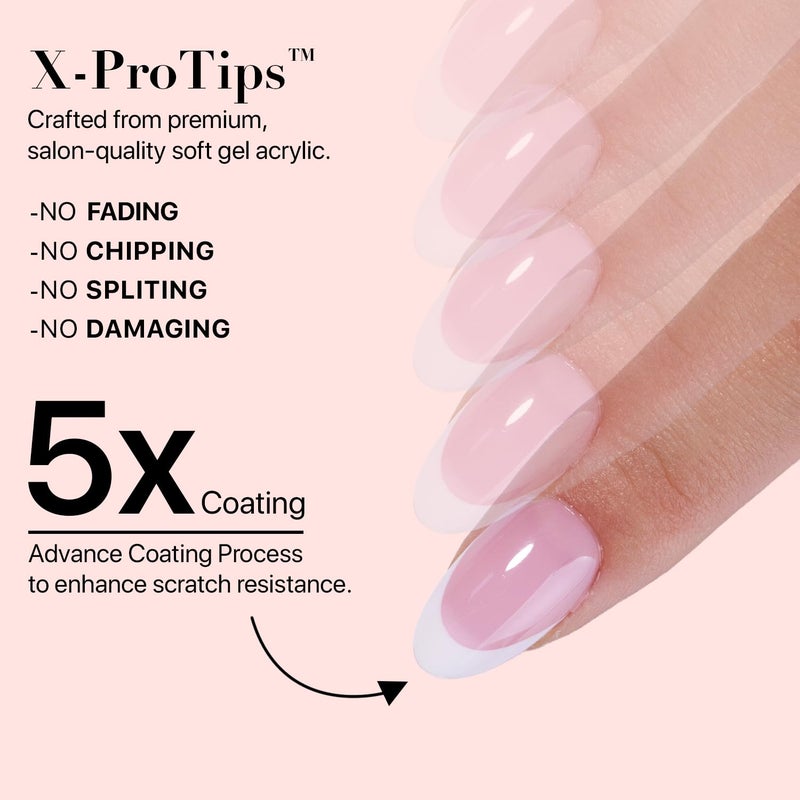 SXC Cosmetics French Tip Press On Nails Pink Series, Short Almond X-Pro Tips - Image 5