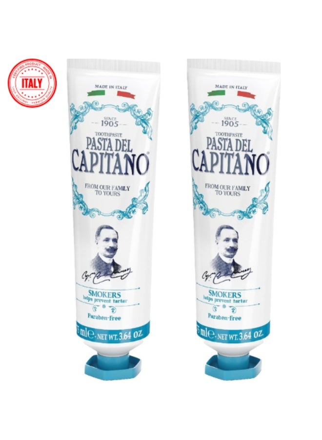 Pasta del Capitano 1905 Smoking Toothpaste Specially Designed for Smokers Fights Tartar Formation, Fresh Peppermint Flavour,75 ml, (pack of 2) - Image 1