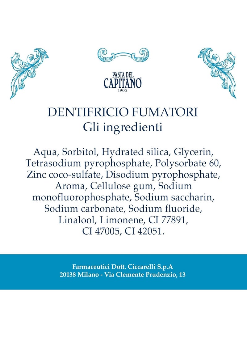 Pasta del Capitano 1905 Smoking Toothpaste Specially Designed for Smokers Fights Tartar Formation, Fresh Peppermint Flavour,75 ml, (pack of 2) - Image 5
