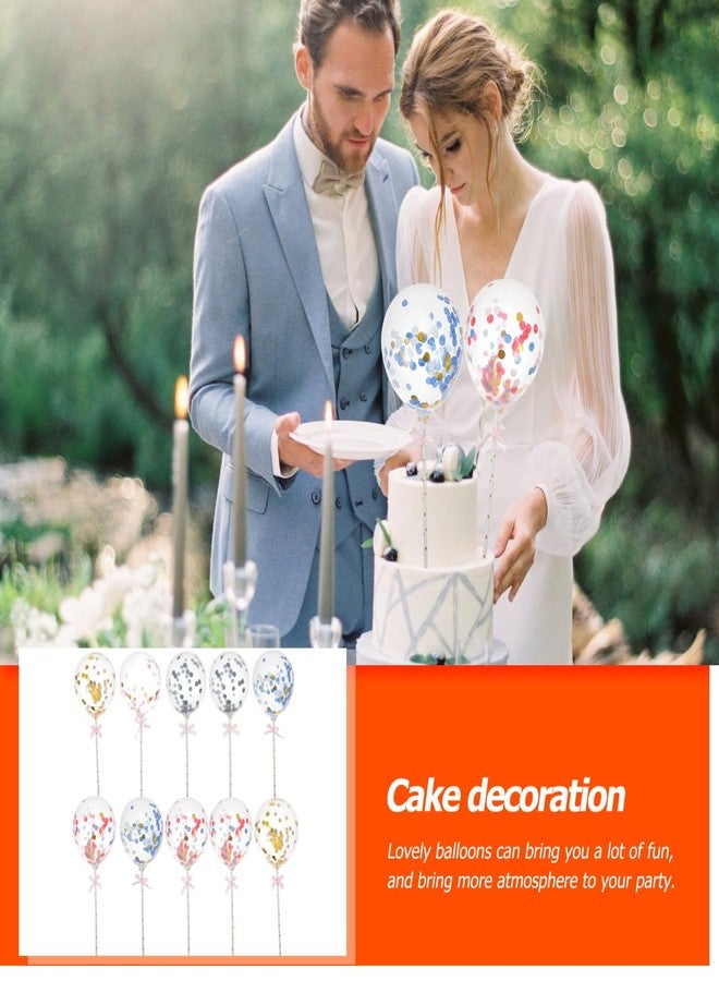BESTOYARD 10Pcs Balloon Cake Toppers, Confetti Mini Balloons on a Stick for Birthday Party Decorations, Christmas Party, Baby Shower, Engagement Bridal, Homemade Baking Decor, Photography Props - Image 5