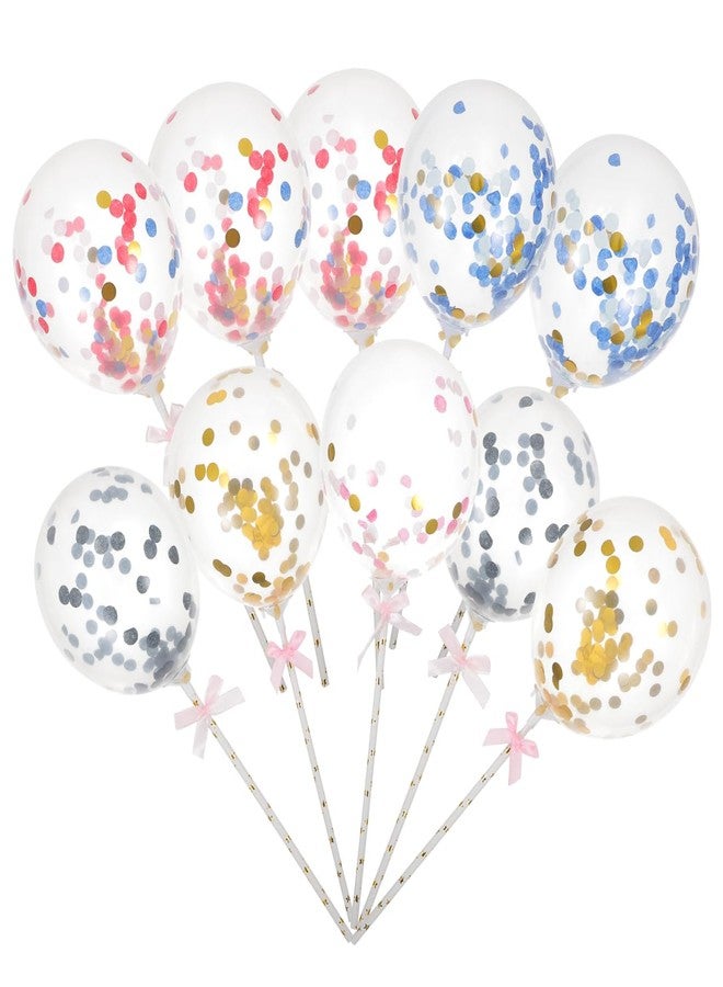 BESTOYARD 10Pcs Balloon Cake Toppers, Confetti Mini Balloons on a Stick for Birthday Party Decorations, Christmas Party, Baby Shower, Engagement Bridal, Homemade Baking Decor, Photography Props - Image 1