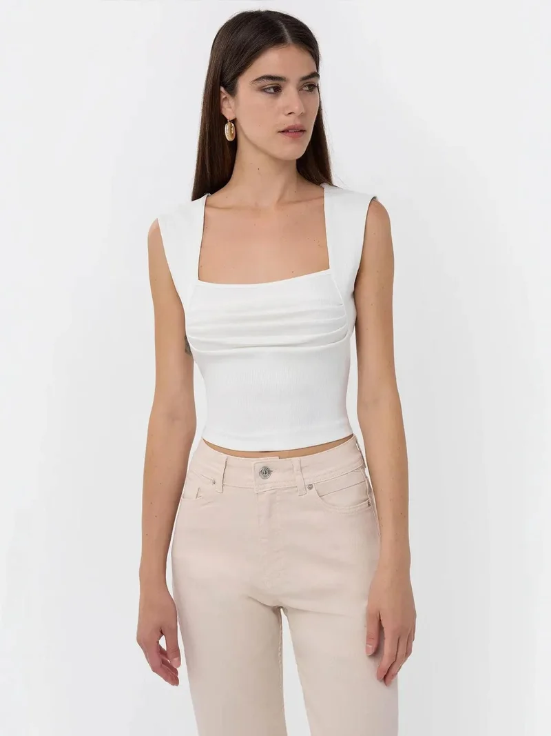 HICCUP Ruched Square-Neck Blouse