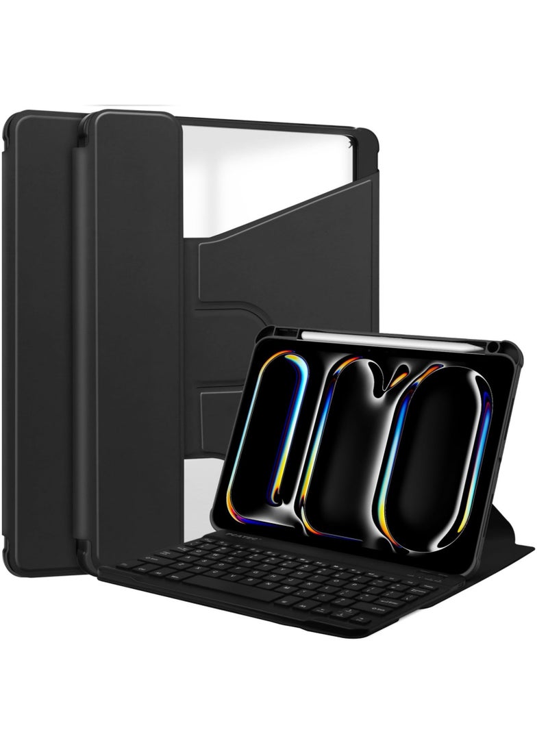 آي باد برو 11 2024 ( الجيل الخامس ) 11.0 بوصة 360 ° قوس الدورية مع الصدمات الذكية اللوحي القضية ، مع حامل القلم و انفصال لوحة المفاتيح اللاسلكية - أسود - Image 1