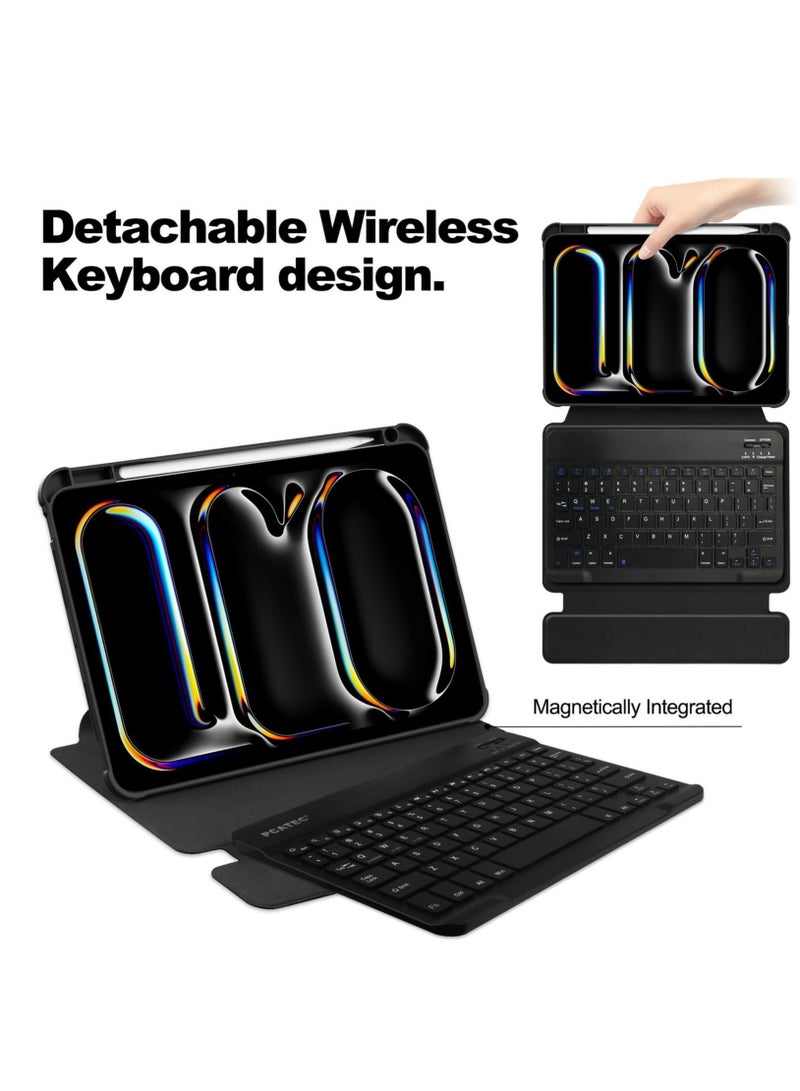 آي باد برو 11 2024 ( الجيل الخامس ) 11.0 بوصة 360 ° قوس الدورية مع الصدمات الذكية اللوحي القضية ، مع حامل القلم و انفصال لوحة المفاتيح اللاسلكية - أسود - Image 4