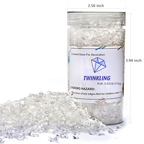 TWINKLING High Luster Crushed Glass Glitter, Broken Glass, Fire Glass Gems Chips for Fire Pit, DIY Resin Art, Epoxy Crafts, Geode Painting, Aquarium Decoration, 6-9mm(370g/13oz.) (Clear/Transparent) - Image 4