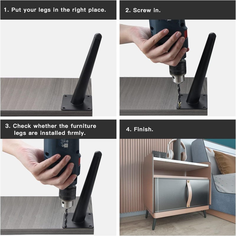HIRVALL Decor Sofa Leg 8 Inch 20 Cms Sofa Furniture Black Cone Shape Sofa Leg Pack of 4 - Image 4