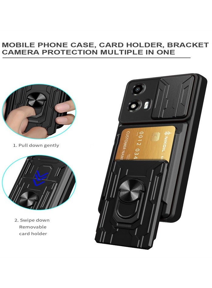 for Motorola G05/E15 Case, Card Holder  Slide Camera Lens Cover, Magnetic Ring Holder Kickstand Protective Phone Case for Motorola G05/E15, Black  - Image 2