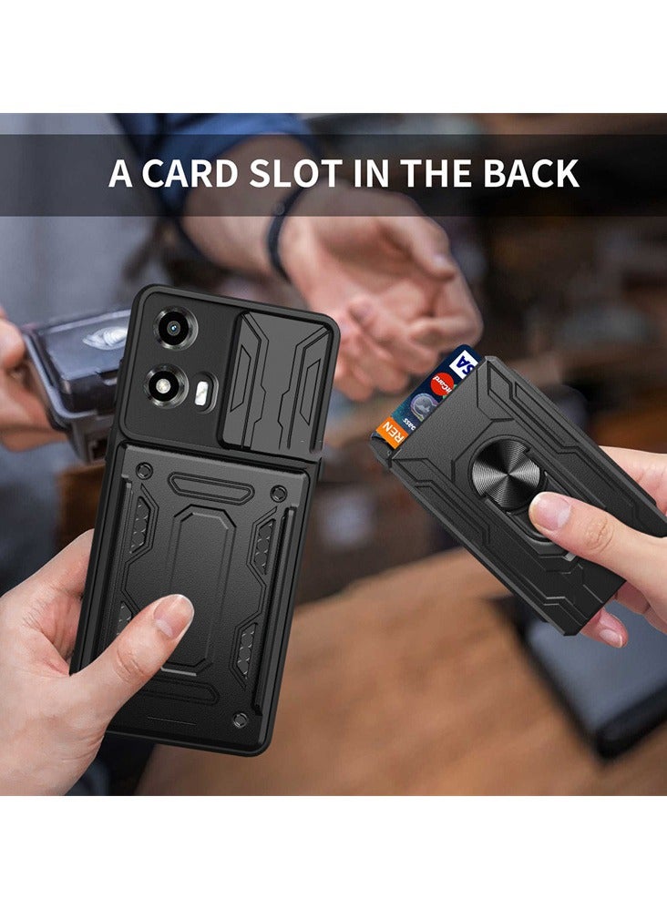 for Motorola G05/E15 Case, Card Holder  Slide Camera Lens Cover, Magnetic Ring Holder Kickstand Protective Phone Case for Motorola G05/E15, Black  - Image 4